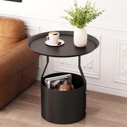 Round End Table with Storage Basket