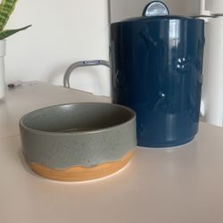 Ceramic Dog Bowl And Treat Jar