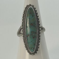 Vintage Silver Ring with natural marquise shape Turquoise Stone Beaty size 7 1/2