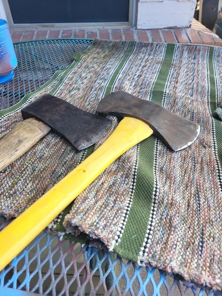 Axe 2 Count Double Blade Fiberglass Handle, $25, Single Wood Handle $20, Both Excellent Condition E Mesa 
