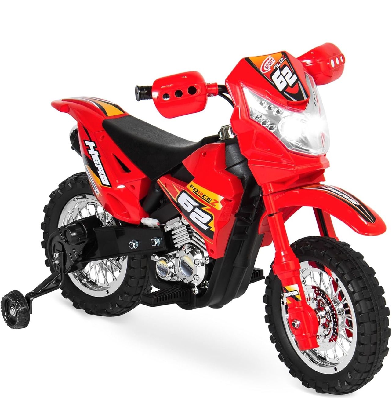 Kids Motorcycle Dirt Bike Electric Battery-Powered Ride-On Toy Bike with Training Wheels Red