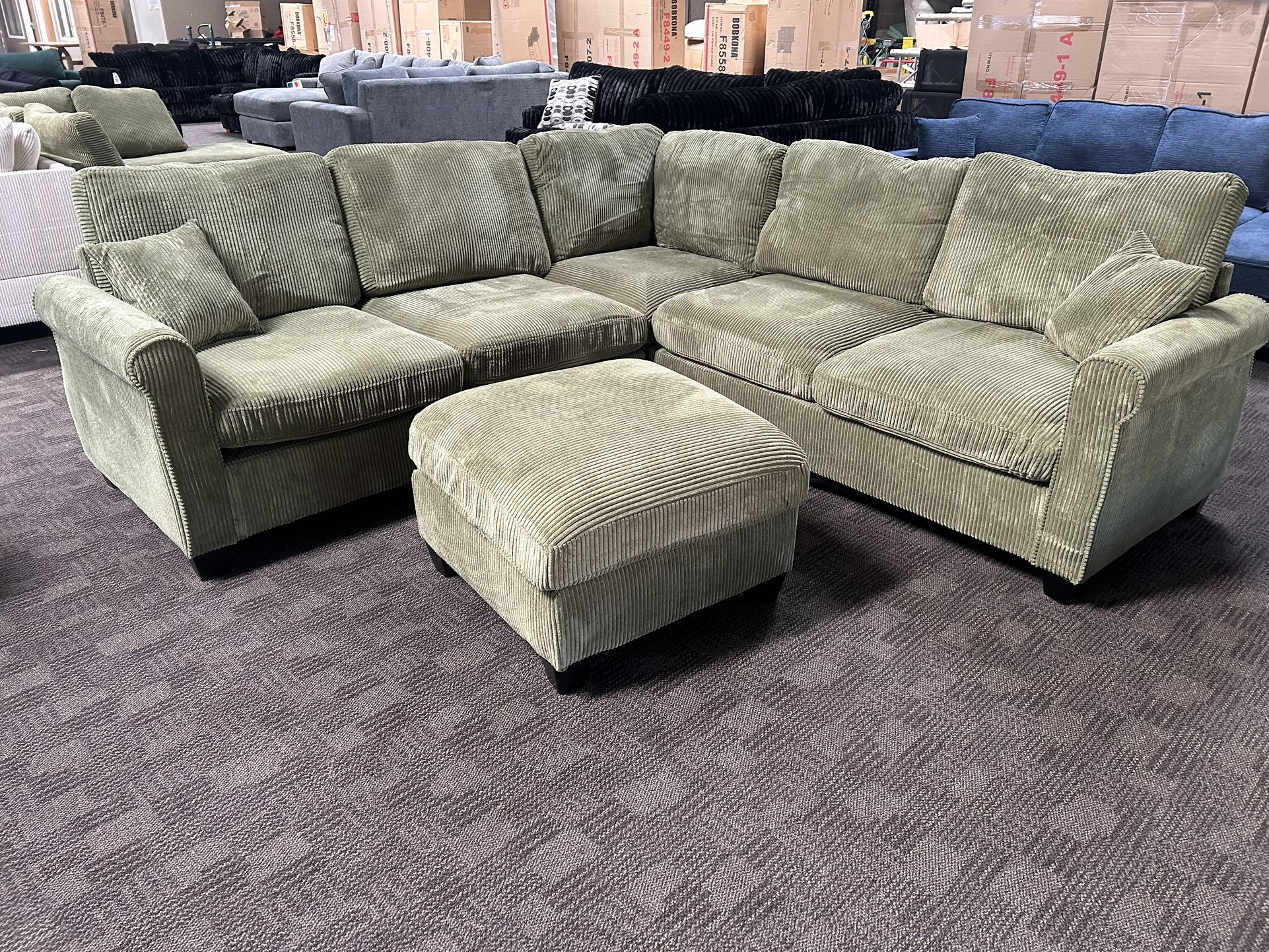 Sage Green Sectional w/ Ottoman