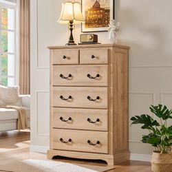 6 Drawers Dresser Chests for Bedroom, 48" Tall Rustic Chset of Drawers, Wood Dressers Organizer