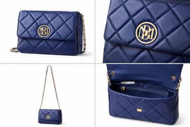 Navy Quilted Crossbody Bag Gold Chain Chic Designer Style /Bolso Azul Acolchado Crossbody Cadena Dorada Estilo Elegante