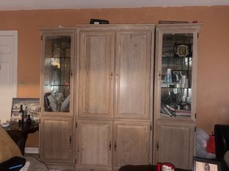 Large Vintage Wood Entertainment Center / Wall Unit with Glass Cabinets