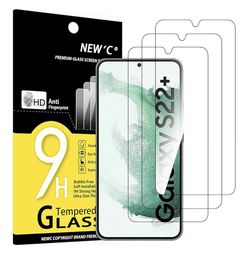 NEW'C (3 Pack) for Samsung Galaxy S22 Plus, Screen Protector Tempered Glass