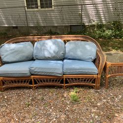 Vintage Rattan Couch And Table 
