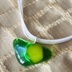 Green Fused Glass Pendant Necklace And Earrings Set, New