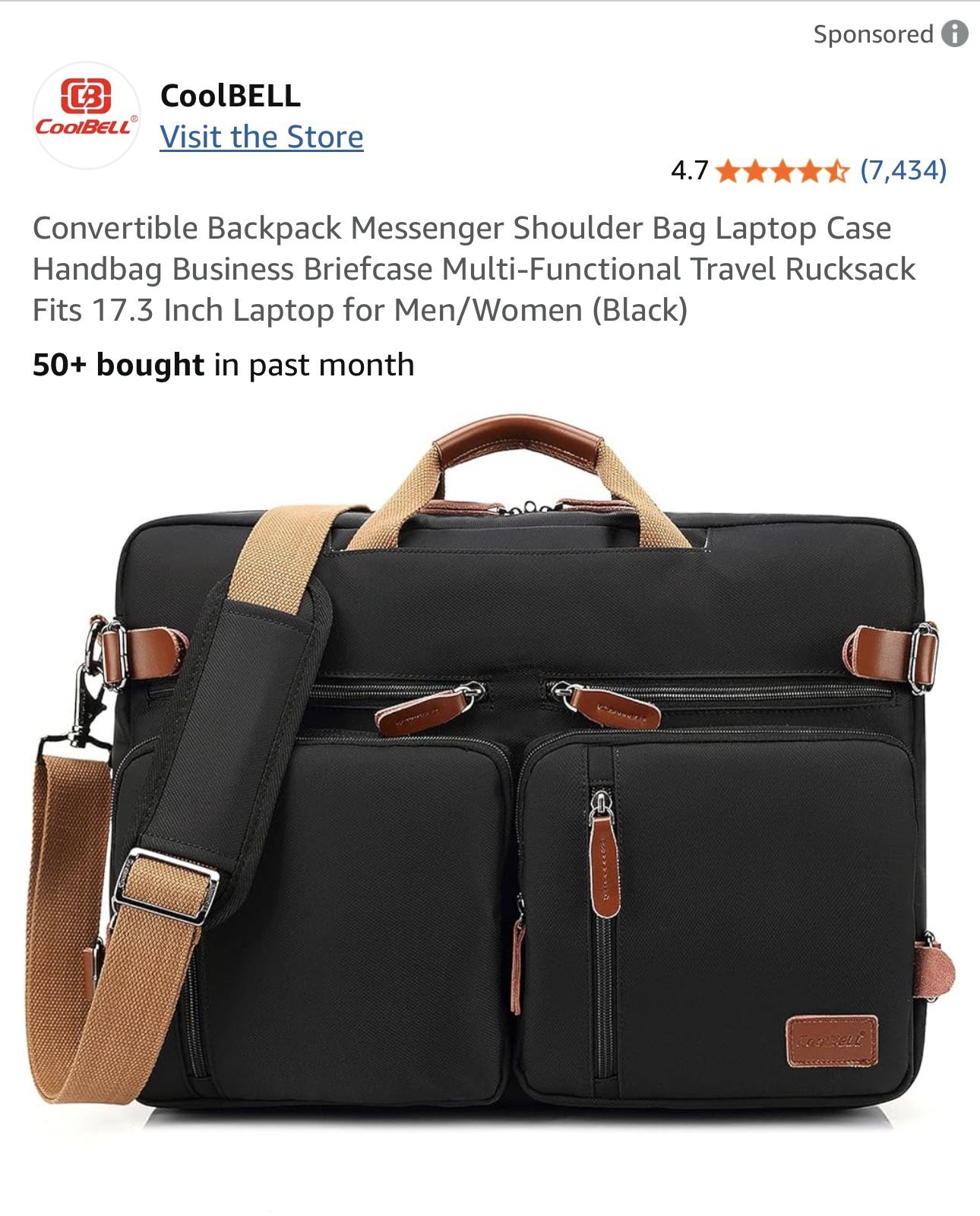 Coolbell 17.3 In Convertible Backpack