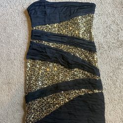 Robert Rodriguez Strapless Black and Gold Sequined Cocktail Dress - Size 10 - $50