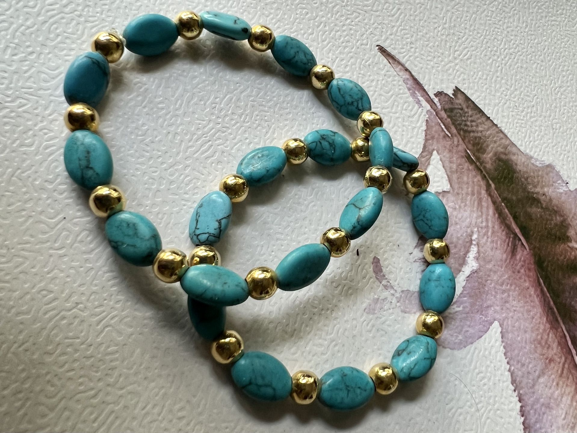 Elastic Turquoise And Gold Bracelet