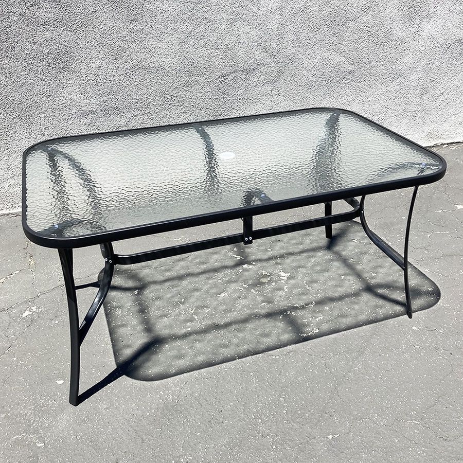 (New) $80 Rectangular 59x36x28” Outdoor Patio Metal Table Tempered Glass w/ Umbrella Hole,All Products : American Fashion Style Bags On Sale