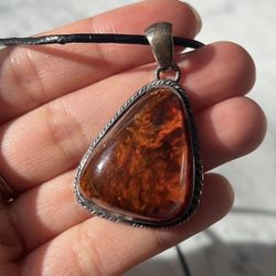 925 sterling silver Amber Pendant Necklace