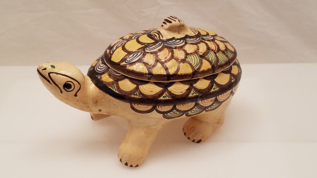 Vintage Mexican Pottery Tlaquepaque Mexico Large Lidded Turtle Casserole