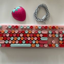 Pink Mechanical Keyboard (USB)and Wireless Strawberry Mouse Set