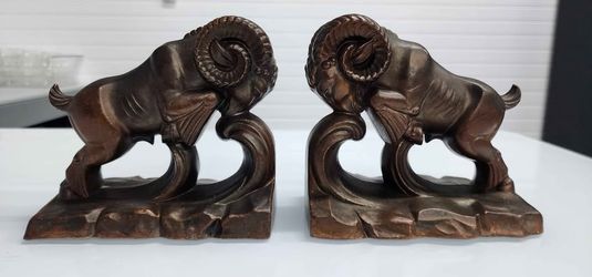 Vintage 1950s Bronze Plated Ram Bookends Pair – Mid Century Modern