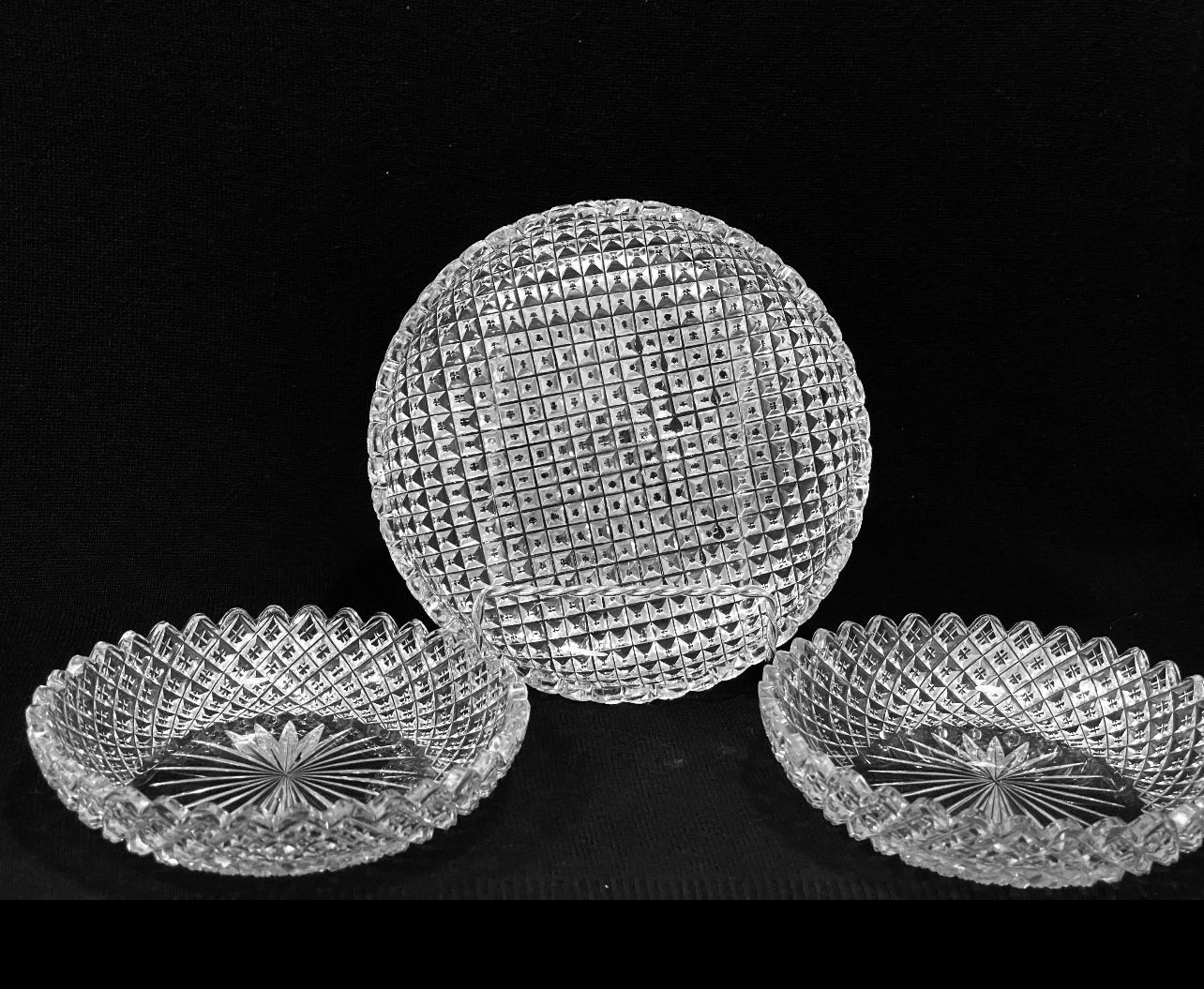 RARE ANTIQUE AMERICAN BRILLIANT CUT CRYSTAL SET OF 3 DISHES 1800’s.