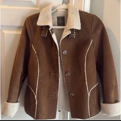 Old Navy Faux Suede Sherpa Lined Jacket Women’s Size M Brown Button Front Coat