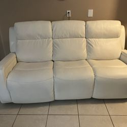 White Leather Sofa (Recliner With USB charger)