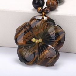 Tiger eye carved pendant necklace 20”