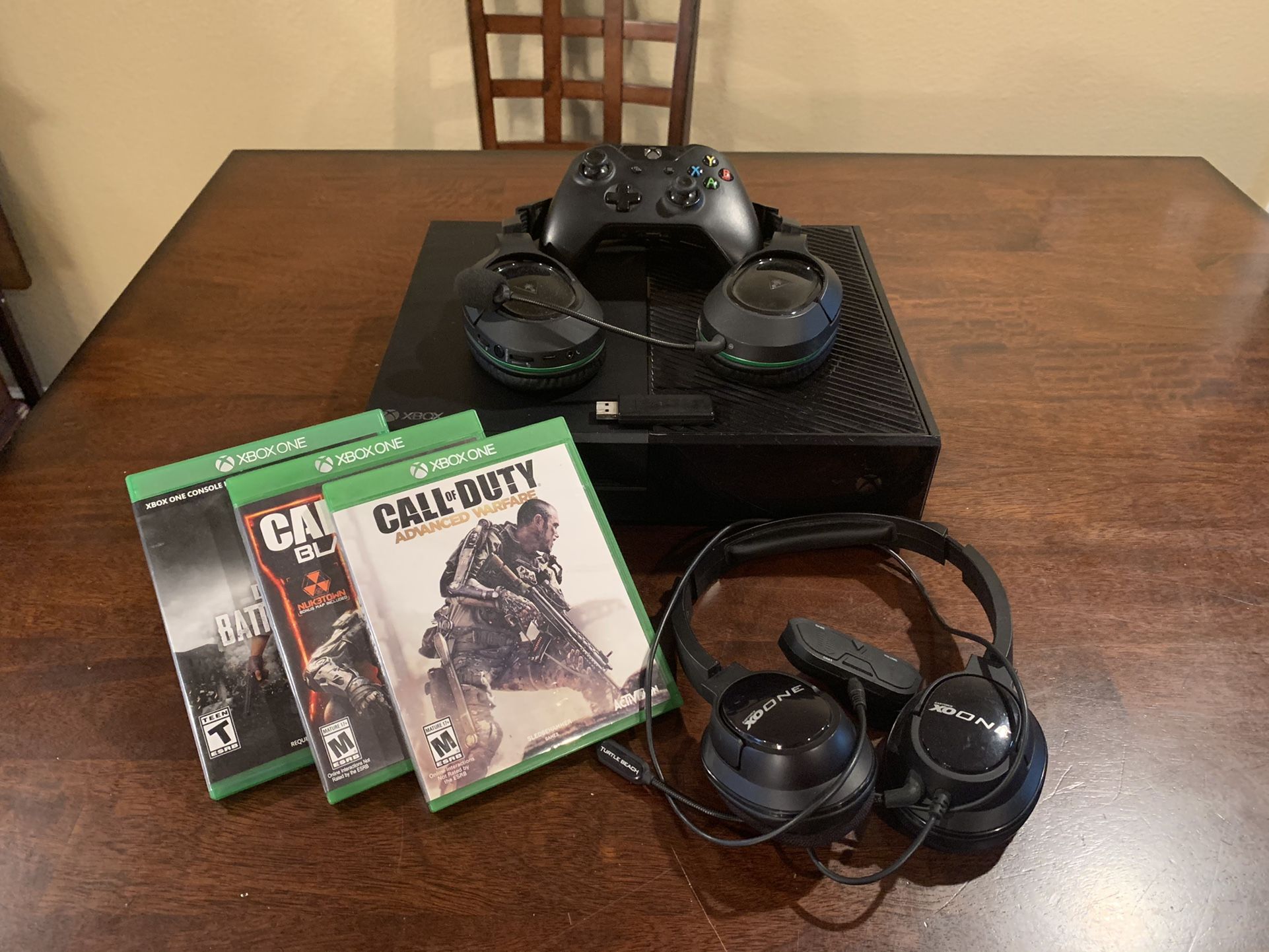 Xbox One with Controller And Headsets plus Three Games