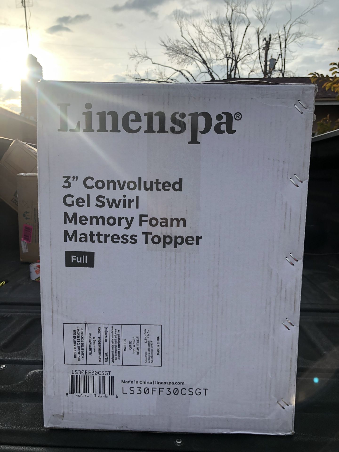 Linenspa LS30FF30CSGT 3 Inch Convoluted Gel Swirl Memory Foam Mattress Topper - Promotes Airflow - Relieves Pressure Points - Full