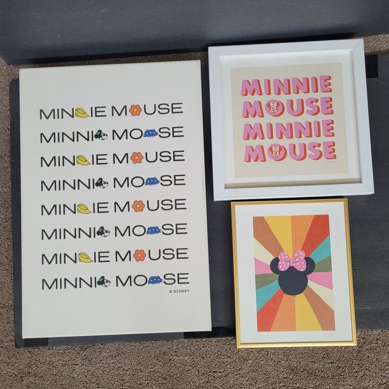 🔥 Minnie Mouse Art Paintings – Set of 3 Disney Picture Wall Decor for Family Room Playroom Home & Disneyland Fans!