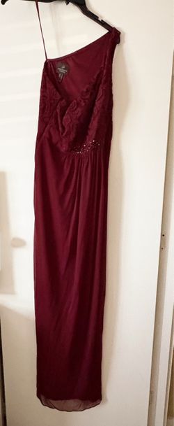 Adrianna Papell Burgundy One-Shoulder Gown
