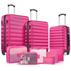 9 Piece Luggage Sets, Hard 20 24 28 inch Luggage with 6 Pieces Organize Bags
