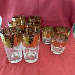 Starlyte Vintage Set Of 9 22 K Gold Leaf Glasses