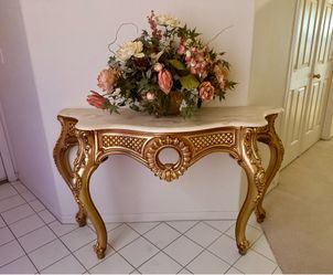 Vintage Gold Console Table w/ Removable Marble Top