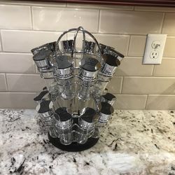 New Rotating Glass Spice Rack with labels (20 bottles)