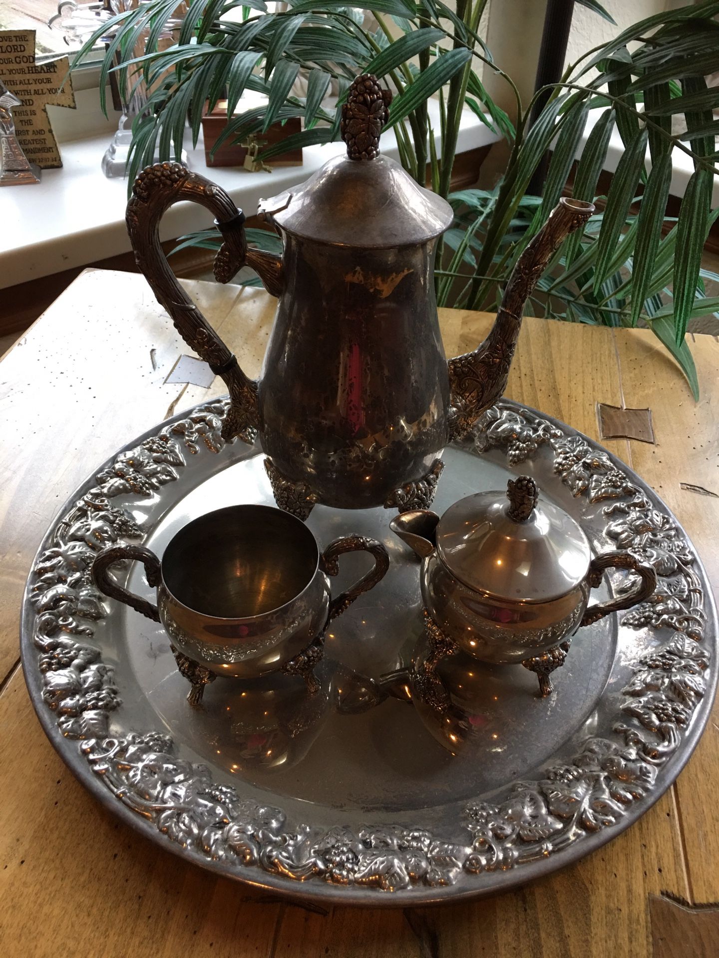 Silver plated tea and coffee serving tray set