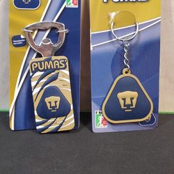 @CHV.  UNAM PUMAS Mexican Soccer League KEYCHAIN KEY CHAIN RING BOTTLE OPENER LOT 