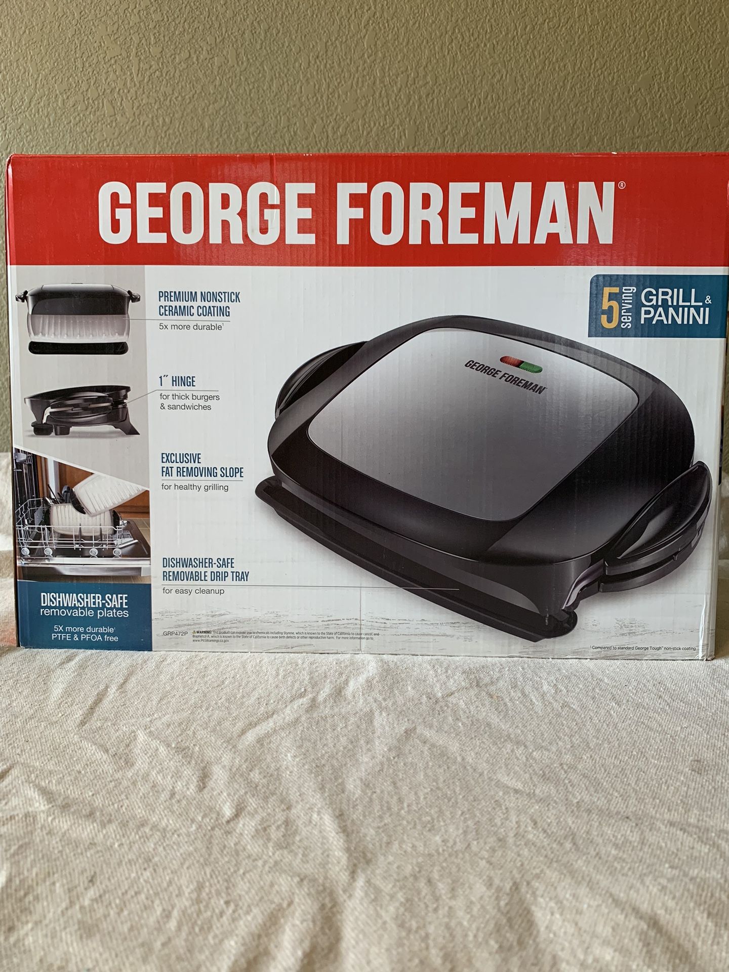 George Foreman 5-Serving Grill w/ Removable Plates Panini GRP472P & Drip Pan