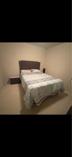 Queen Size Tufted Bed Frame with Matching Nightstand - Excellent Condition