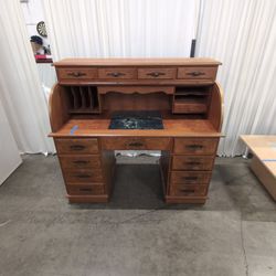 Traditional Wood Roll-Top Desk with Marble Insert