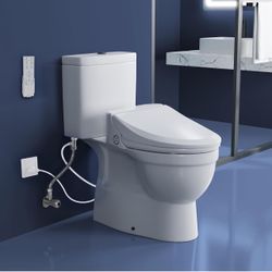 Bidet Toilet Seat, Smart Unlimited Warm Water, Electronic Heated Toilet Seat with Remote Control, Turbo Wash, Dryer, Rear and Front Wash, Slow Closes,