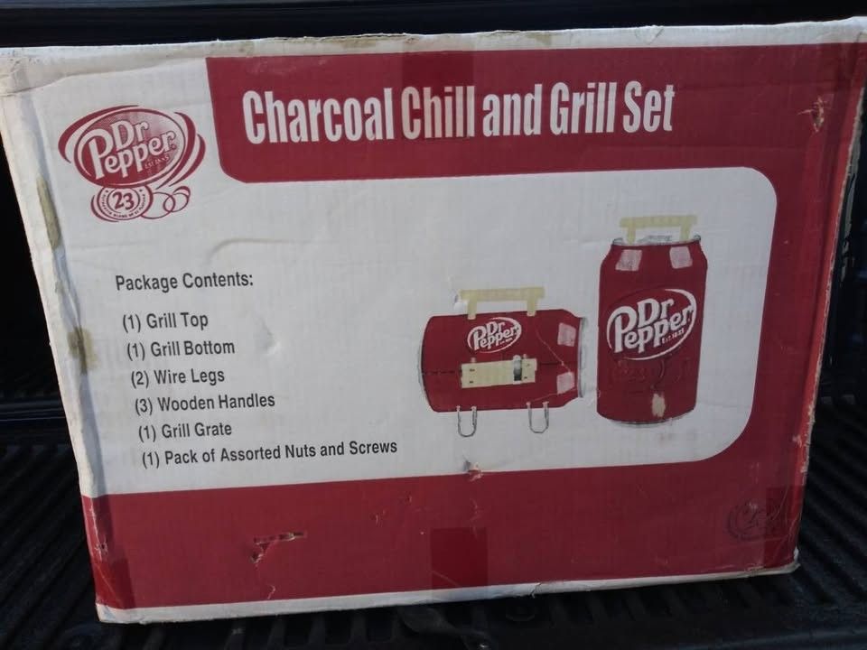 New Dr Pepper Chill Cooler and Charcoal BBQ Grill Set