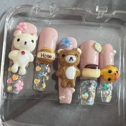 Kawaii Acrylic Press On Nails Rilakumma