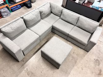 Flex 5-Seat Sectional with Wide Arm and Storage Ottoman - Pebble