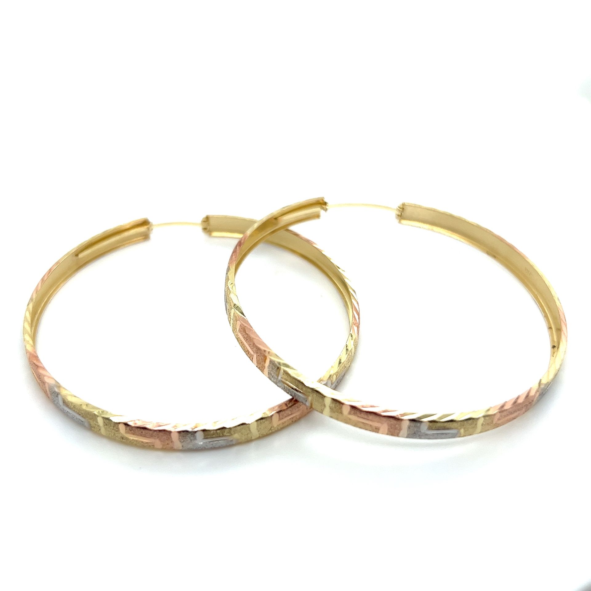 14kt Gold Tri Color Satin Large Hoop Earrings 4.9x55mm 6.60grams 169564 13