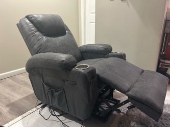 Gray Power Recliner Chair with Cupholders