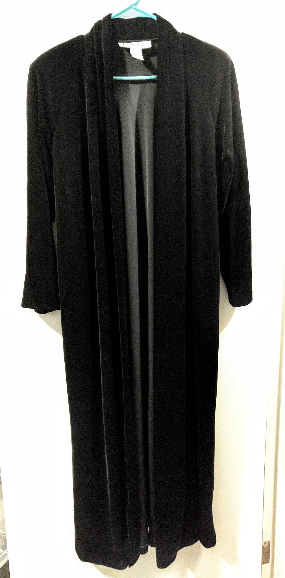 Vintage Black stretch velvet drape coat or robe size small