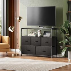 Dresser / TV Stand / Entertainment Center With Shelves And Outlet