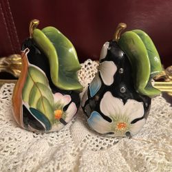 set of Blue Sky Clayworks Floral Pear Salt & Pepper Shakers