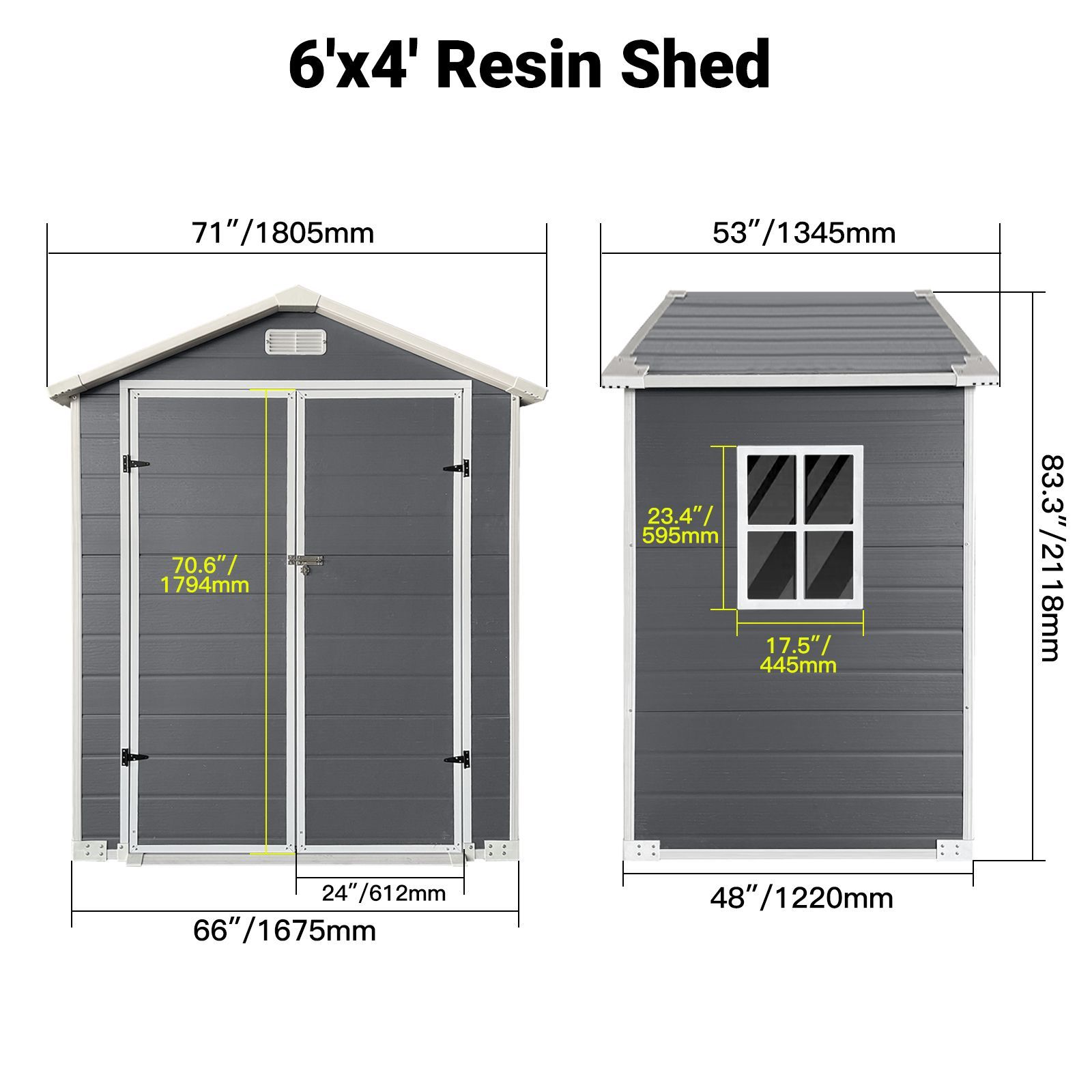 6x4 Ft Plastic Outdoor Storage with Floor and Lockable Door Plastic Garden Shed for Backyard, Lawn, Gray