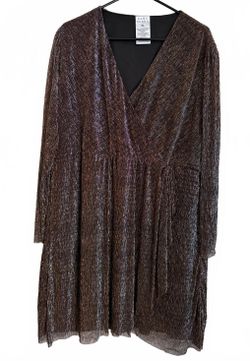 Serra Dress Size XL Extra Large Metallic Shimmery Faux Wrap Evening Party Brown