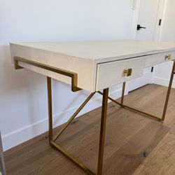 CB2 Avalon Ivory Faux Shagreen Desk – Designer Desk w/ Gold Base & 3 Drawers