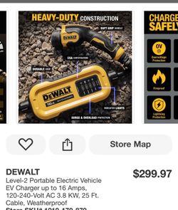 DEWALT Level-2 Portable Electric Vehicle EV Charger up to 16 Amps, 120-240-Volt AC 3.8 KW, 25 Ft. Cable, Weatherproof